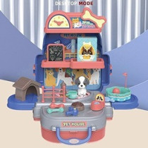 Little Story Role Play Animal Care/Pet House Toy Set School Bag (26 Pcs) - Blue, 3-In-1 Mode For 3Years+, Unisex