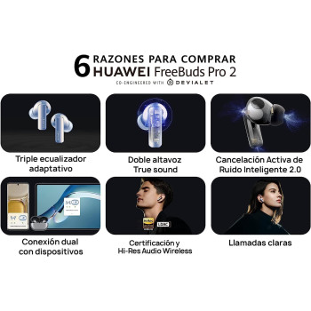 Huawei FreeBuds Pro 2, Dual Speaker True sound, Pure Voice, Intelligent ANC 2.0, HWA and Hi Res Audio Wireless Certified, Silver Blue, 55035843, Huawei Freebuds Pro2