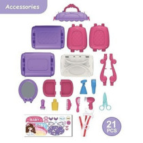 Little Story Role Play Beautician/Salon/Beauty Parlor Toy Set Satchel (21Pcs) - Purple, 3-In-1 Mode For 3Years+, Unisex (LS_RPST_HSPU)