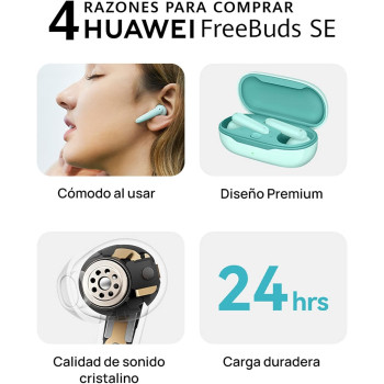 Huawei FreeBuds SE Wireless Semi-In-Ear Bluetooth Earphones, Comfortable Wearing, Premium Design, Crystal Clear Sound Quality, 24 Hours Long-lasting Power, Call Noise Cancellation, Blue