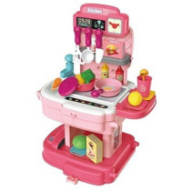 Little Story Role Play Chef/Kitchen/Restaurant Toy Set School Bag (34 Pcs) - Pink, 2-In-1 Mode For 3Years+, Unisex (LS_RPSB_KTPI)