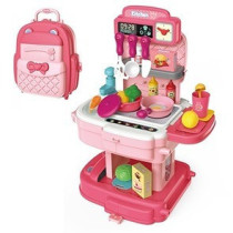 Little Story Role Play Chef/Kitchen/Restaurant Toy Set School Bag (34 Pcs) - Pink, 2-In-1 Mode For 3Years+, Unisex (LS_RPSB_KTPI)