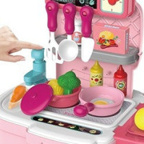 Little Story Role Play Chef/Kitchen/Restaurant Toy Set School Bag (34 Pcs) - Pink, 2-In-1 Mode For 3Years+, Unisex (LS_RPSB_KTPI)