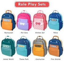 Little Story Role Play Chef/Kitchen/Restaurant Toy Set School Bag (34 Pcs) - Pink, 2-In-1 Mode For 3Years+, Unisex (LS_RPSB_KTPI)