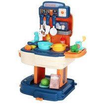 Little Story Role Play Chef/Kitchen/Restaurant Toy Set School Bag (34 Pcs) - Blue, 2-In-1 Mode For 3Years+, Unisex (LS_RPSB_KTBU)