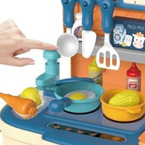 Little Story Role Play Chef/Kitchen/Restaurant Toy Set School Bag (34 Pcs) - Blue, 2-In-1 Mode For 3Years+, Unisex (LS_RPSB_KTBU)