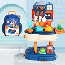 Little Story Role Play Chef/Kitchen/Restaurant Toy Set School Bag (34 Pcs) - Blue, 2-In-1 Mode For 3Years+, Unisex (LS_RPSB_KTBU)
