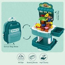 Little Story Role Play Zoological Park With Block Toy Set School Bag (200 Pcs) - Green, 2-In-1 Mode For 3Years+, Unisex (LS_BLSB_ANBU)