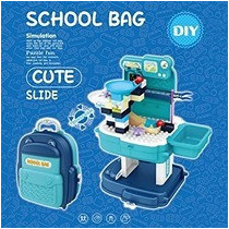 Little Story Role Play Theme Park With Slide And Block Toy Set School Bag (52 Pcs) - Blue, 2-In-1 Mode For 3Years+, Unisex (LS_BLSB_SLIBU)