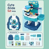 Little Story Role Play Theme Park With Slide And Block Toy Set School Bag (52 Pcs) - Blue, 2-In-1 Mode For 3Years+, Unisex (LS_BLSB_SLIBU)