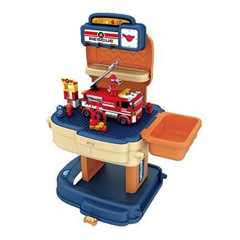 Little Story Role Play Fire Station With Fire Truck And Block Toy Set School Bag (223 Pcs) - Orange, 2-In-1 Mode For 3Years+, Unisex (LS_BLSB_FMBU)
