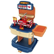 Little Story Role Play Fire Station With Fire Truck And Block Toy Set School Bag (223 Pcs) - Orange, 2-In-1 Mode For 3Years+, Unisex (LS_BLSB_FMBU)