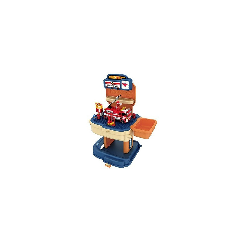 Little Story Role Play Fire Station With Fire Truck And Block Toy Set School Bag (223 Pcs) - Orange, 2-In-1 Mode For 3Years+, Unisex (LS_BLSB_FMBU)