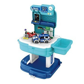 Little Story Role Play Police Station With Police Car And Block Toy Set School Bag (219 Pcs) - Blue, 2-In-1 Mode For 3Years+, Unisex (LS_BLSB_POBU)