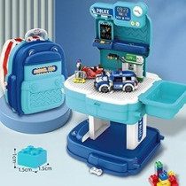 Little Story Role Play Police Station With Police Car And Block Toy Set School Bag (219 Pcs) - Blue, 2-In-1 Mode For 3Years+, Unisex (LS_BLSB_POBU)