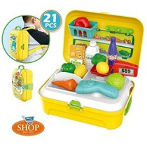 Little Story Role Play Shopkeeper/Supermarket Set Box Backpack 21 Pcs -Yellow For 3Years+, Unisex