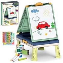 Little Story Artist Double Sided Handbag Drawing Board (31 Pcs) W/ Board Game - Green For 3Years+, Unisex (LS_DIYDSDB_GR)