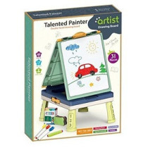 Little Story Artist Double Sided Handbag Drawing Board (31 Pcs) W/ Board Game - Green For 3Years+, Unisex (LS_DIYDSDB_GR)