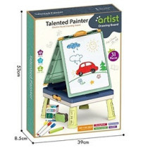 Little Story Artist Double Sided Handbag Drawing Board (31 Pcs) W/ Board Game - Green For 3Years+, Unisex (LS_DIYDSDB_GR)