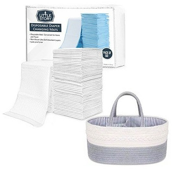 Little Story Diaper Caddy with 50pcs Changing Mats - Grey For All Ages, Unisex (CM_LS_CAGYBUWH50)