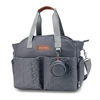 Little Story Quilted Diaper Bag w/ Pacifier Pouch-Dark Grey For All Ages, Unisex (LS_DP&P2_DGY)