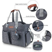 Little Story Quilted Diaper Bag w/ Pacifier Pouch-Dark Grey For All Ages, Unisex (LS_DP&P2_DGY)