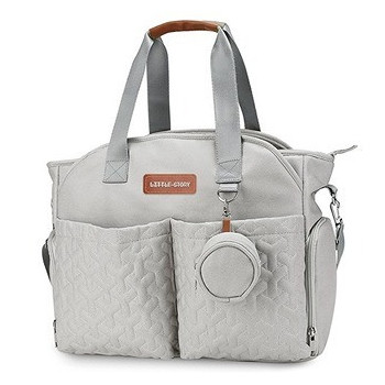 Little Story Quilted Diaper Bag w/ Pacifier Pouch-Grey For All Ages, Unisex (LS_DP&P2_GY)