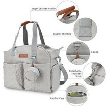 Little Story Quilted Diaper Bag w/ Pacifier Pouch-Grey For All Ages, Unisex (LS_DP&P2_GY)