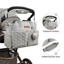 Little Story Quilted Diaper Bag w/ Pacifier Pouch-Grey For All Ages, Unisex (LS_DP&P2_GY)