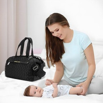 Little Story Quilted Diaper Bag w/ Shoulder Strap-Black For All Ages, Unisex (LS_DPQ_BK)
