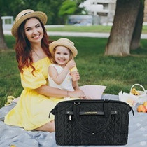 Little Story Quilted Diaper Bag w/ Shoulder Strap-Black For All Ages, Unisex (LS_DPQ_BK)