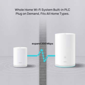 Huawei Huw-Ws5280-1PlUS1-Wht (1 Base + 1 Satellite) Router, Home Wi-Fi Q2 Pro System, Gigabit Powerline, Full Ge Ports, Seamless Roaming, Lower Latency, Plug & Play - White