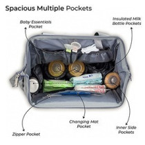 Little Story Elite Diaper Bag w/ Stroller Hooks And Changing mat, Grey For All Ages, Unisex (LS_DPEL_GY)