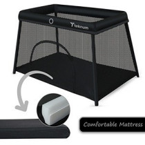 Teknum Portable Quick fold Playard & Cot with Zipper Door & Carry Bag - Midnight Black For 0-3Years, Unisex (TK_QFPP_BK)