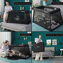 Teknum Portable Quick fold Playard & Cot with Zipper Door & Carry Bag - Midnight Black For 0-3Years, Unisex (TK_QFPP_BK)