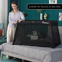 Teknum Portable Quick fold Playard & Cot with Zipper Door & Carry Bag - Midnight Black For 0-3Years, Unisex (TK_QFPP_BK)