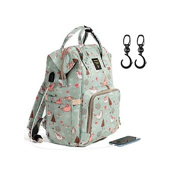 Sunveno Diaper Bag Green Dream XL w/ Sunveno Stroller Hooks For All Ages, Unisex (SN_XLDP_GDHK)