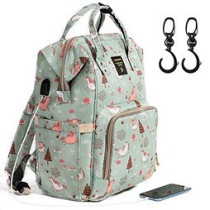 Sunveno Diaper Bag Green Dream XL w/ Sunveno Stroller Hooks For All Ages, Unisex (SN_XLDP_GDHK)