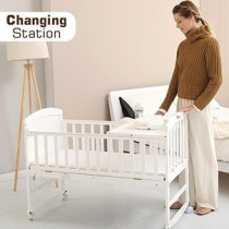 Teknum - 7-in-1 Convertible Kids Bed & Bedside Crib w/ Mattress, Mosquito net & Detachable Wheels(0-12yrs)-White For 0-12Years, Unisex (TK_WBSC_WH)