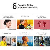 Huawei FreeBuds 4i Wireless In-Ear Bluetooth Earphones with Comfortable Active Noise Cancellation, Fast Charging, Long Battery Life, Crystal Clear Sound Dual-Mic Earbuds, Ceramic White + Gift Box