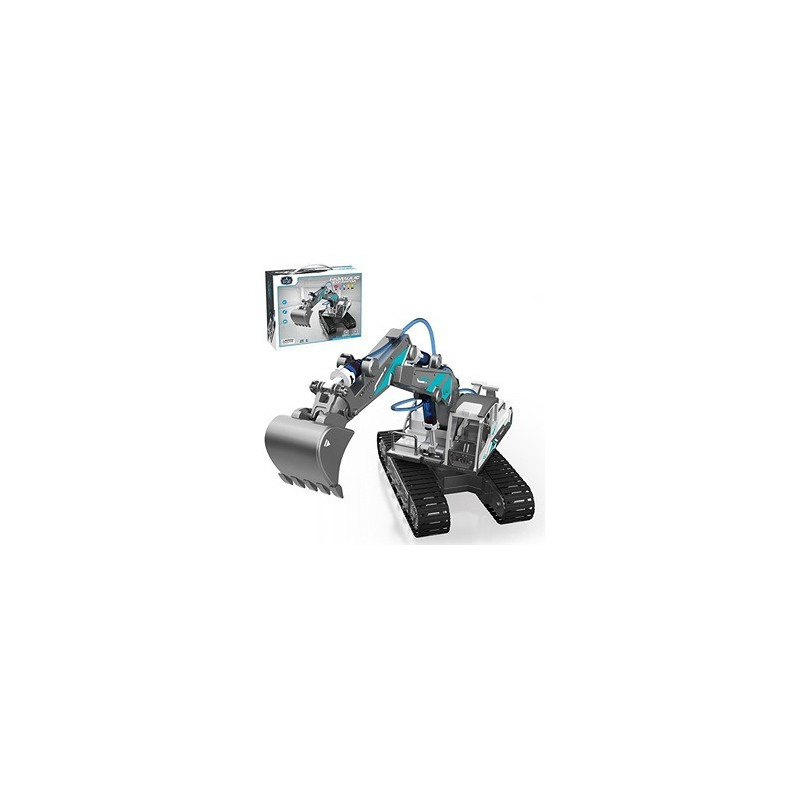 Little Story DIY Hydraulic Power Principle based 3-IN-1 Excavator/ Bulldozer/ JCB Toy (130 Pcs), STEM Series - Grey For 8Years+, Unisex (LS_HYJCB_GY)