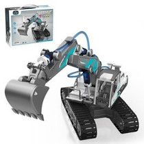 Little Story DIY Hydraulic Power Principle based 3-IN-1 Excavator/ Bulldozer/ JCB Toy (130 Pcs), STEM Series - Grey For 8Years+, Unisex (LS_HYJCB_GY)