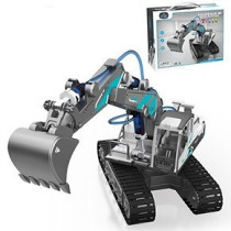 Little Story DIY Hydraulic Power Principle based 3-IN-1 Excavator/ Bulldozer/ JCB Toy (130 Pcs), STEM Series - Grey For 8Years+, Unisex (LS_HYJCB_GY)