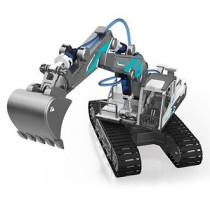Little Story DIY Hydraulic Power Principle based 3-IN-1 Excavator/ Bulldozer/ JCB Toy (130 Pcs), STEM Series - Grey For 8Years+, Unisex (LS_HYJCB_GY)