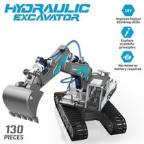 Little Story DIY Hydraulic Power Principle based 3-IN-1 Excavator/ Bulldozer/ JCB Toy (130 Pcs), STEM Series - Grey For 8Years+, Unisex (LS_HYJCB_GY)