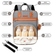 Little Story 2in1 Diaper Bag w/ Sanitizer Bottle keychain And Stroller Hooks, Grey, LS_2in1DP_GY