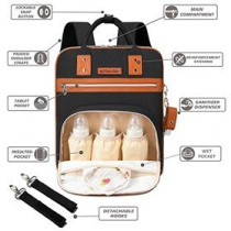 Little Story 2in1 Diaper Bag w/ Sanitizer Bottle keychain & Stroller Hooks - Black For All Ages, Unisex (LS_2in1DP_BK)