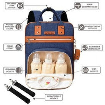 Little Story 2in1 Diaper Bag w/ Sanitizer Bottle keychain and Stroller Hooks - Blue For All Ages, Unisex (LS 2in1DPBU)