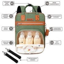 Little Story 2in1 Diaper Bag w/ Sanitizer Bottle keychain and Stroller Hooks - Green For All Ages, Unisex, LS 2in1DP GR