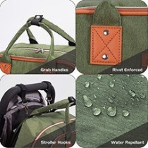 Little Story 2in1 Diaper Bag w/ Sanitizer Bottle keychain and Stroller Hooks - Green For All Ages, Unisex, LS 2in1DP GR